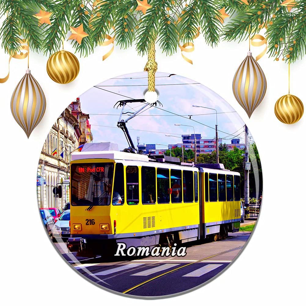 Romania Tram Oradea Christmas Tree Ornament - Handmade Xmas Decor, Wedding Hanging Pendant, City Travel Souvenir Collection - Perfect for Holiday Decorations, Gift Giving & Memory Keeping