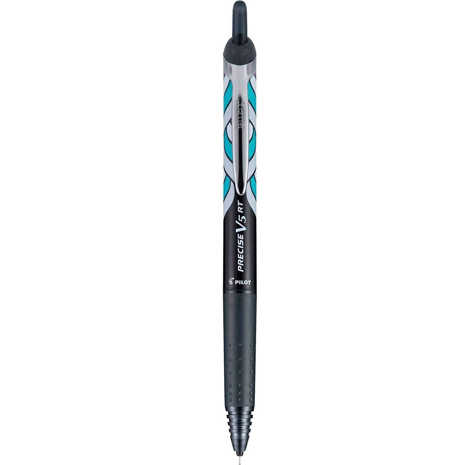 Pilot 41972 0.5mm Black Precise V5 Deco Premium Rolling Ball Retractable Pens - 2 Pack Set for Office, School & Journaling - Smooth Writing Fine Point Pens for Professionals & Students