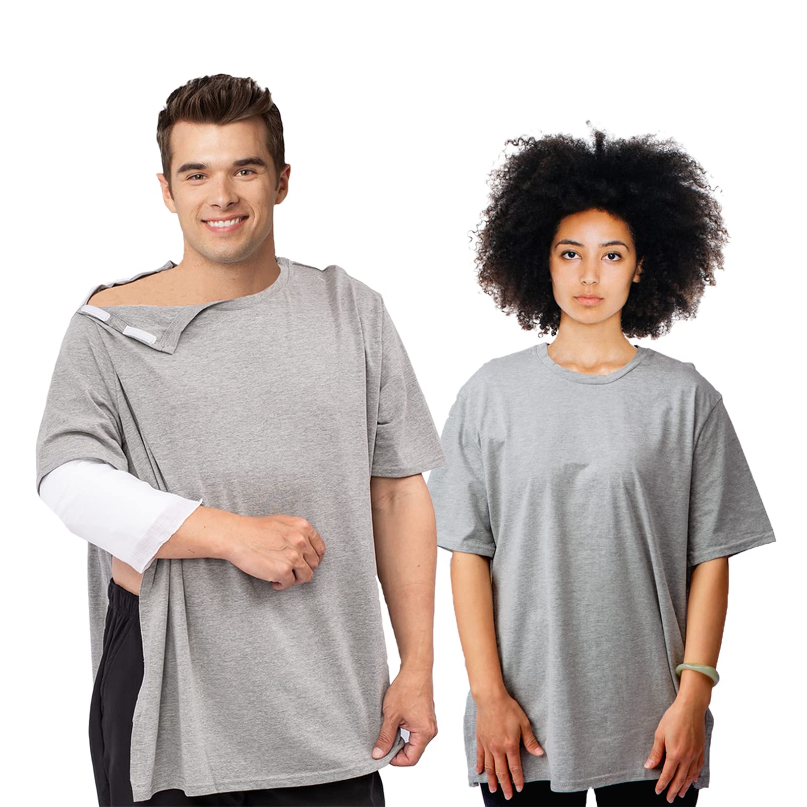 Post Shoulder Surgery Shirt for Men & Women - Easy On/Off Rehab Shirt with Stick-On Fasteners - Comfortable Recovery Clothing (Medium, Gray) - Ideal for Shoulder Replacement, Rotator Cuff Repair & Physical Therapy