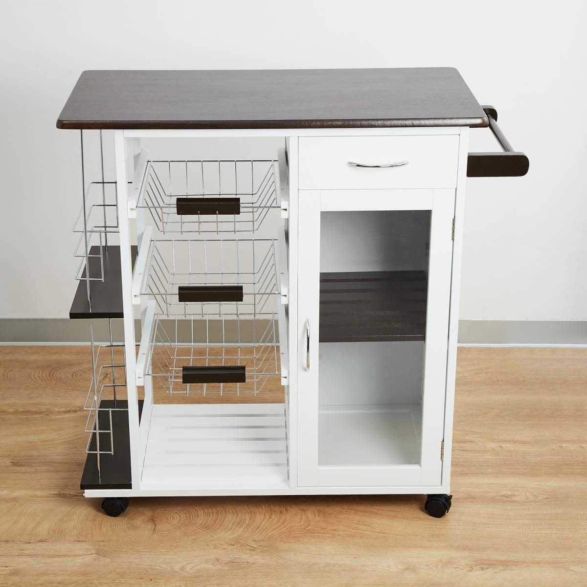 Tranzit Rectangular Wooden Kitchen Trolley Cart - Rolling Kitchen Island with Storage for Small Spaces - Perfect for Food Prep, Serving, and Extra Counter Space in Apartments & Compact Kitchens