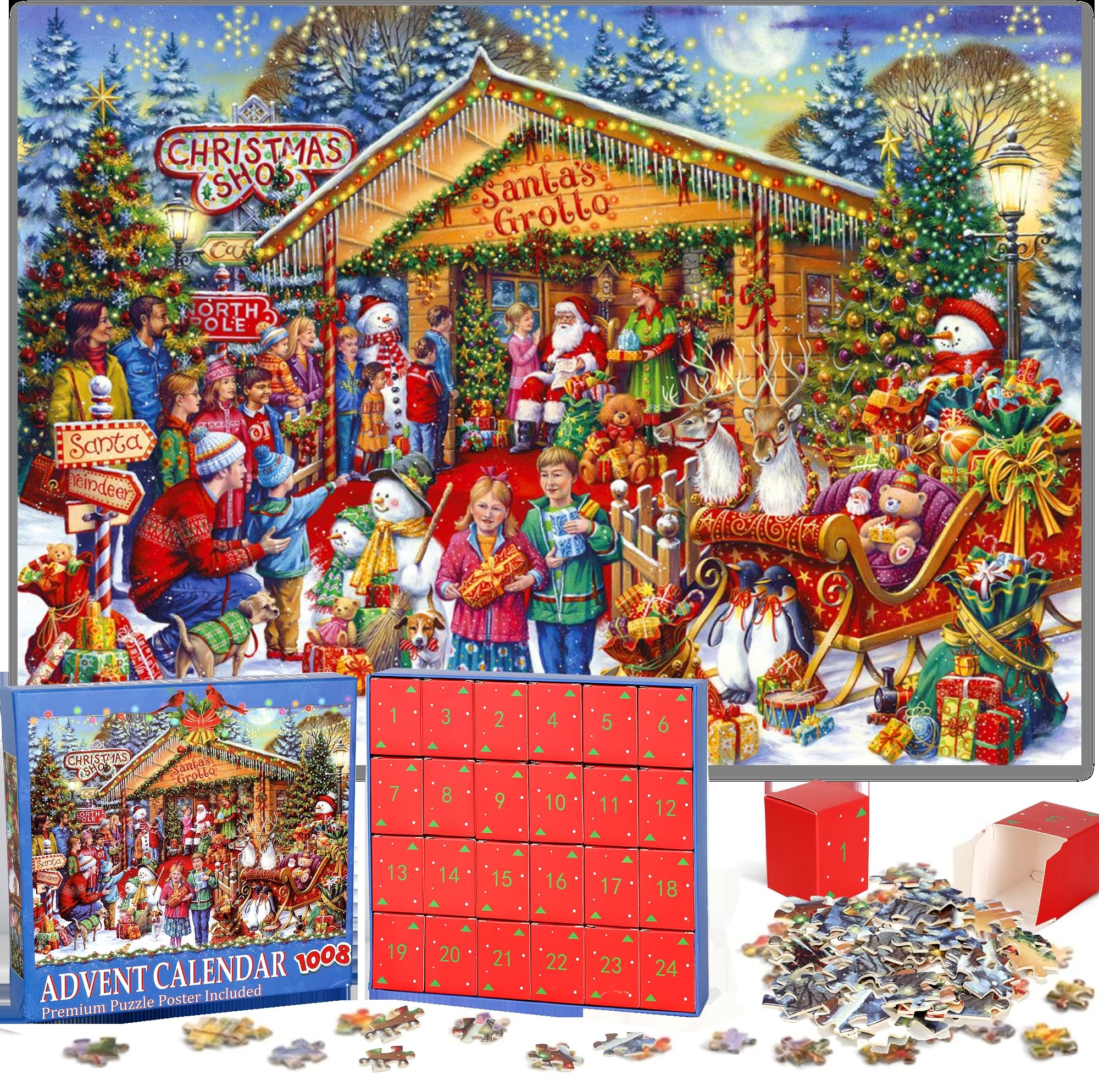 1008-Piece Puzzle Advent Calendar 2024 | Christmas Countdown Jigsaw Puzzle | Holiday Decor & Xmas Gift for Adults, Teens & Kids | Perfect for Family Game Nights & Winter Holiday Celebrations