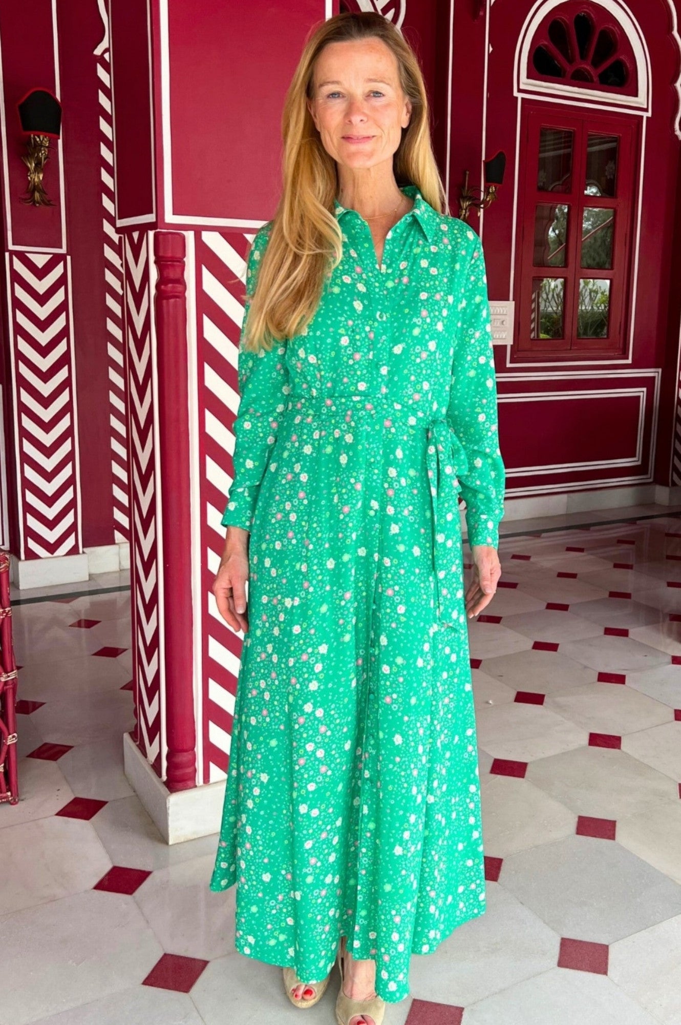Eliza EcoVero™ Shirt Dress - Sustainable Patchwork Green Floral Print Women's Casual Dress | Perfect for Spring Outfits, Office Wear & Weekend Brunch