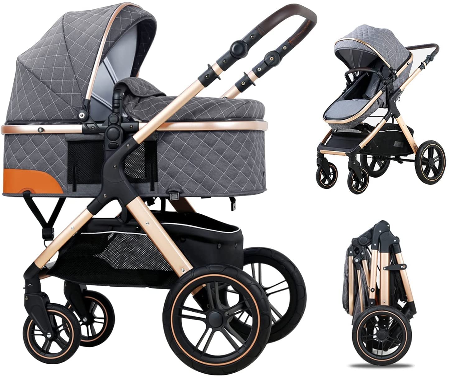 MingrXieh 2 in 1 Baby Stroller for Newborn & Toddler - Convertible Bassinet Stroller with Footmuff, Foldable Lightweight Travel System, Shock Absorber Rubber Wheels, Adjustable Canopy & Storage Basket (Blue) - Perfect for Shopping, Travel & Daily Walks
