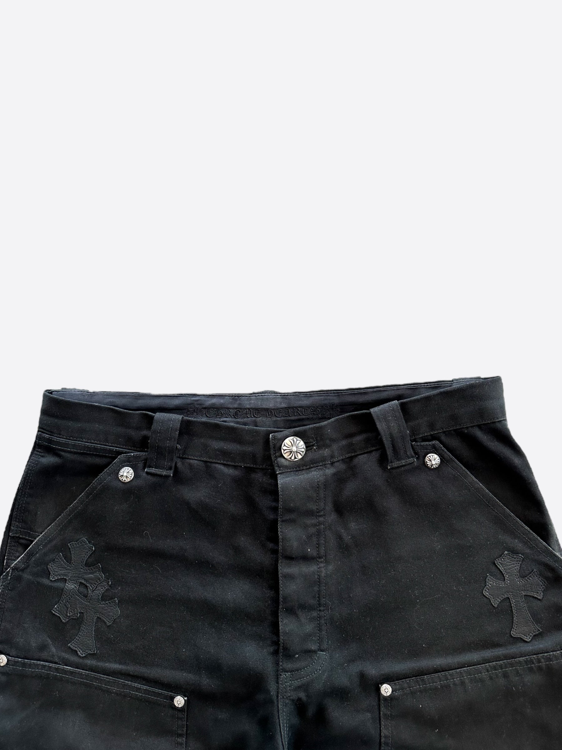 Chrome Hearts Black & Pink Cross Patch 1/1 Carpenter Pants - Vintage Punk Style Denim Pants for Men & Women | Perfect for Streetwear, Gothic Fashion & Concert Outfits