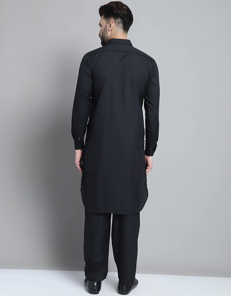 Black Cotton Kurta Pajama Set for Men - Comfortable Traditional Indian Outfit for Festivals, Weddings & Casual Wear