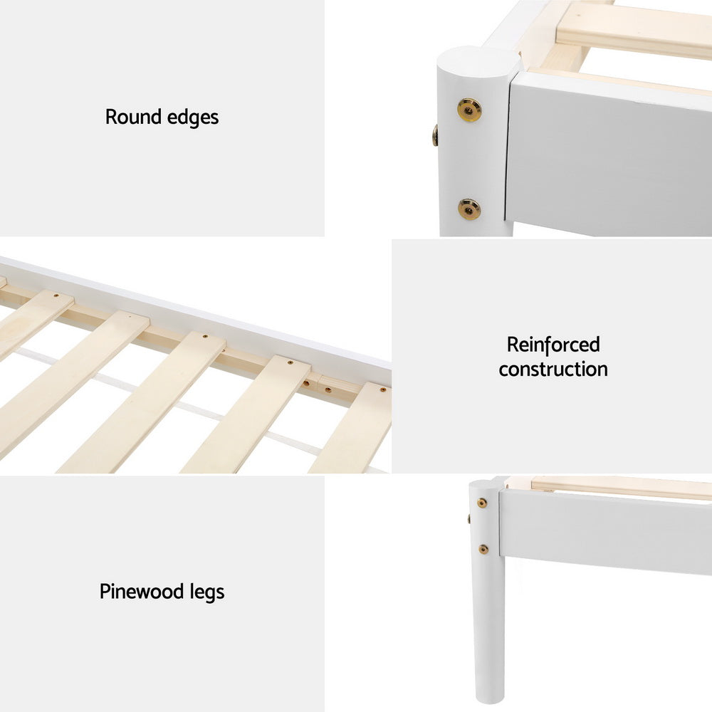 Stylish Daly Single Wooden Bed Frame in White - Perfect for Kids' Rooms, Guest Bedrooms & Small Spaces