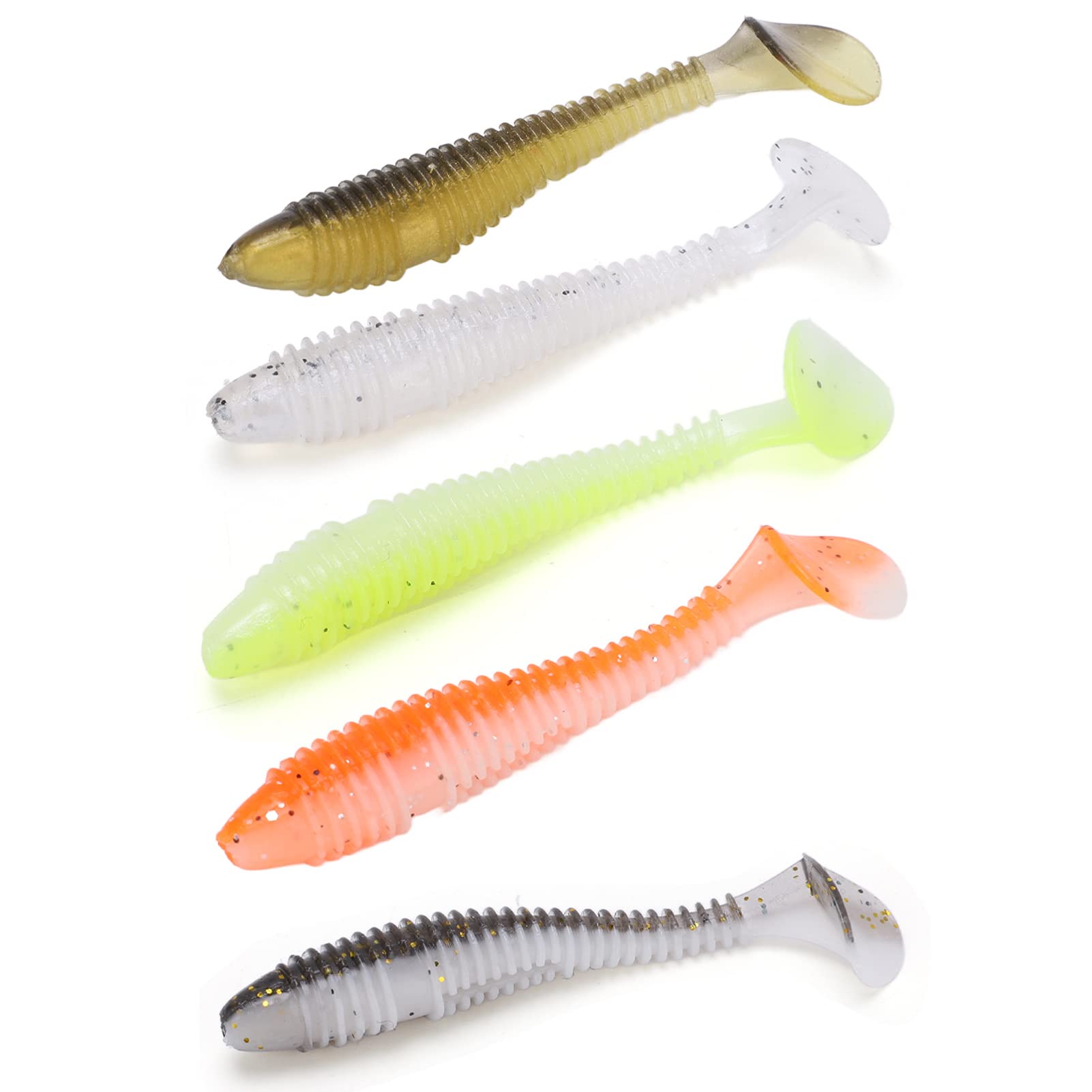 Velaurs Soft Silicone T-Tail Fishing Lures - Non-Toxic High Simulation Spiral Bait for Saltwater Fishing - Perfect for Deep Sea, Surf and Pier Fishing Adventures