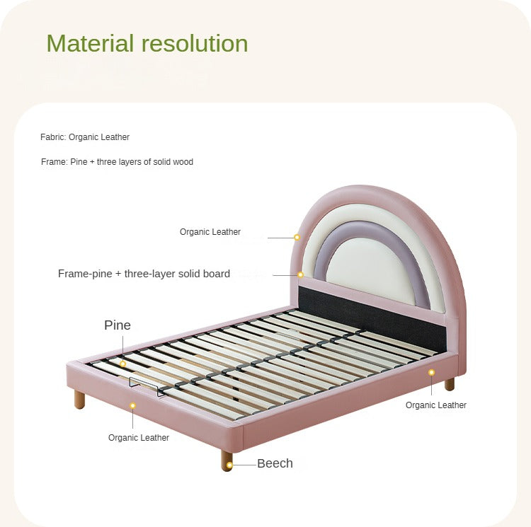 Organic Leather Kids Soft Rainbow Bed – Durable & Comfortable Toddler Bed for Boys & Girls – Perfect for Nursery, Bedroom & Playroom Decor