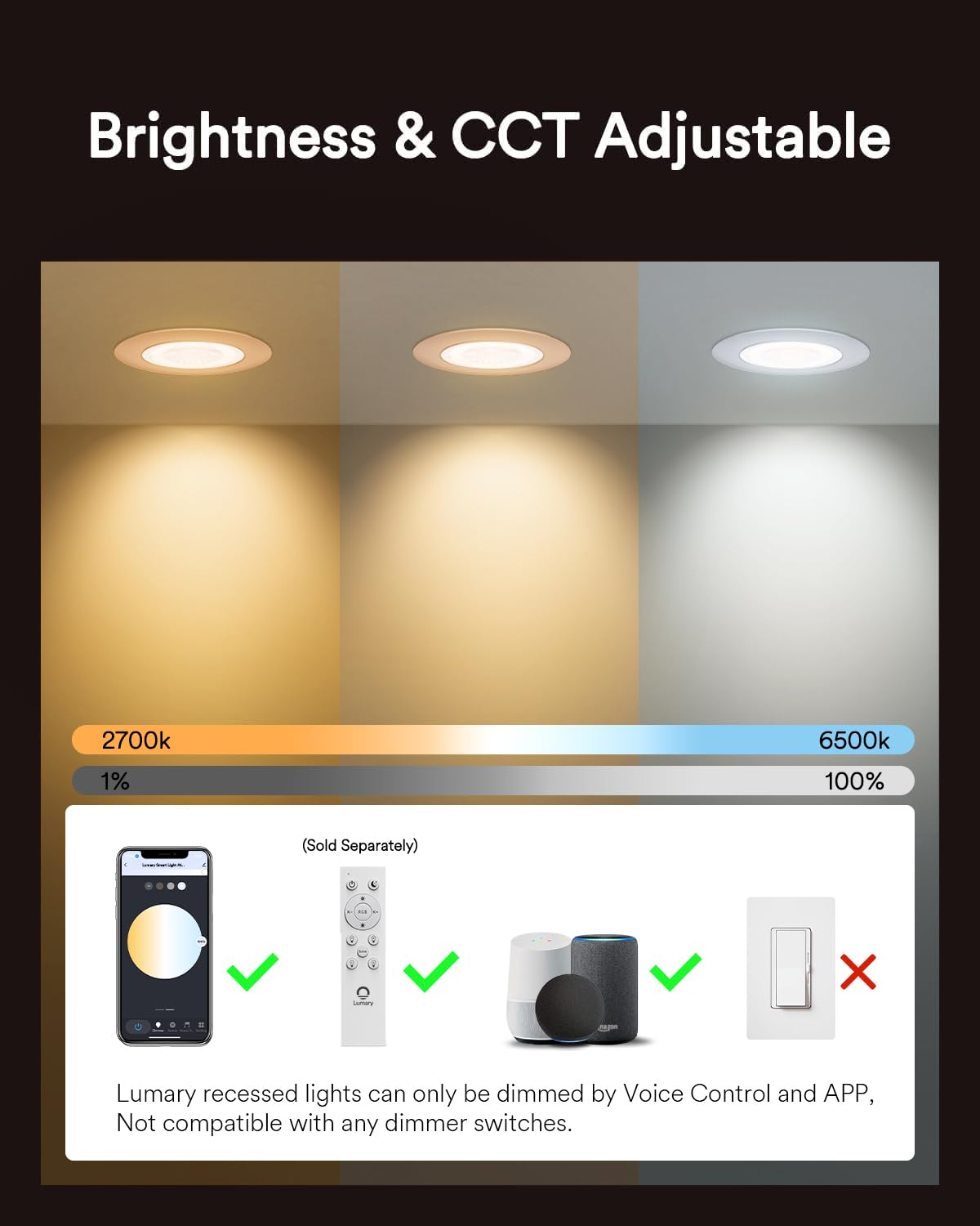 Lumary 6 Inch Smart Recessed Lighting - 12 Pack Canless LED Downlights, 13W 1000lm Color Changing Wi-Fi/Bluetooth Soffit Lights with Junction Box, Works with Alexa & Google Assistant - Perfect for Living Rooms, Kitchens, and Bedrooms
