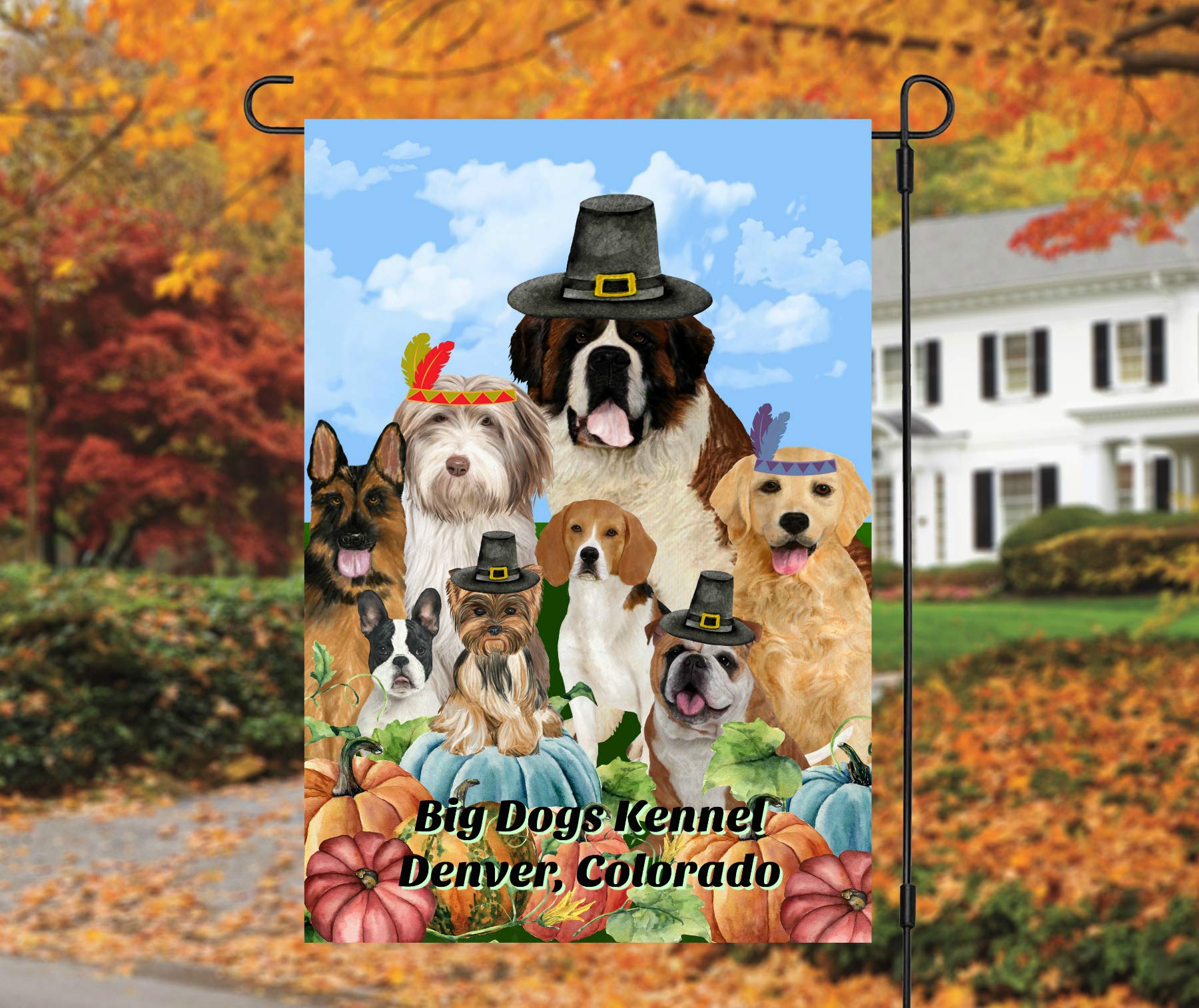 Thanksgiving Dogs Garden Flag - Personalized Fall & Autumn Yard Decor - Custom Outdoor Flag for Seasonal Home & Garden Decoration
