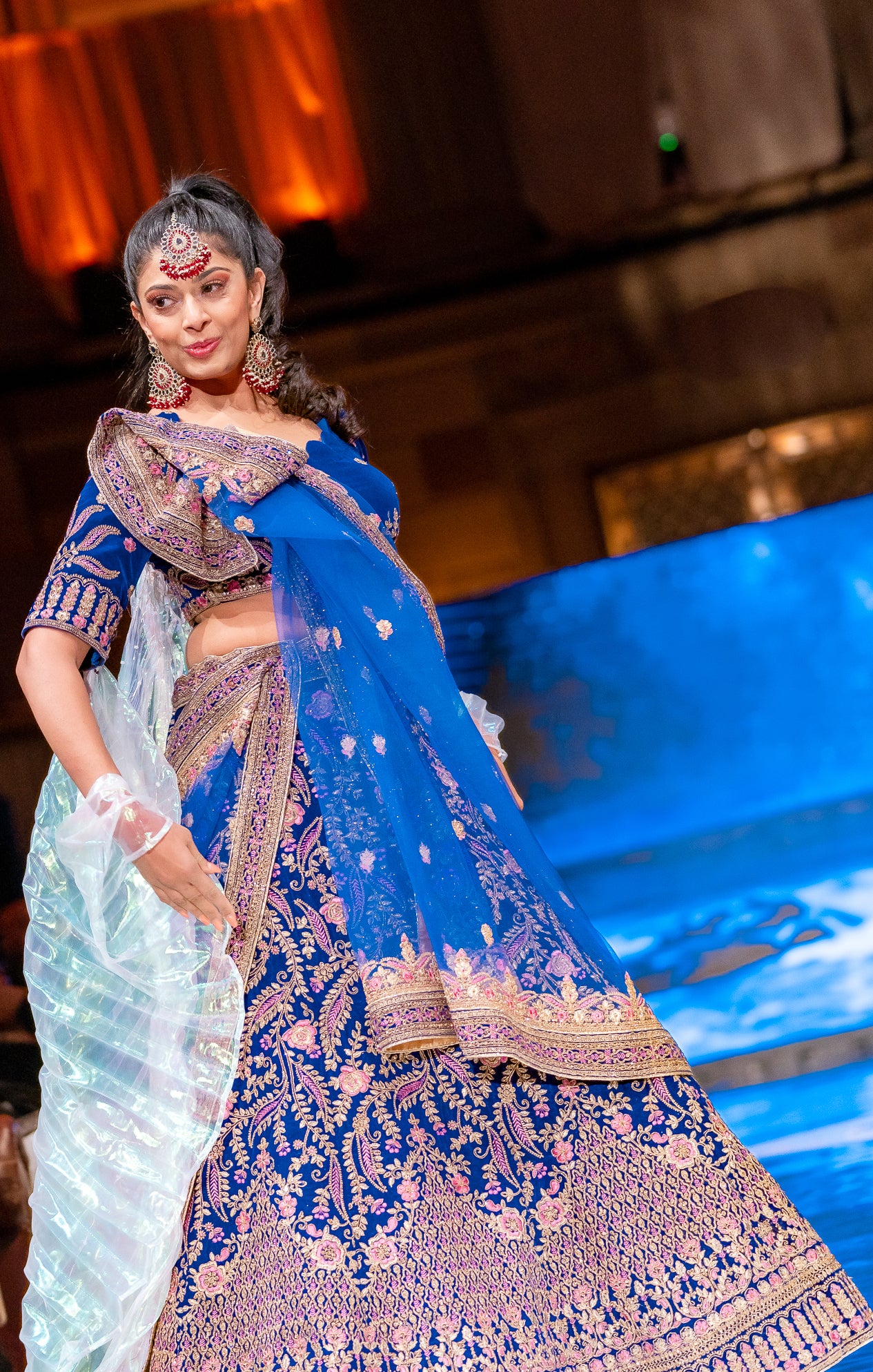 Exquisite Designer Bridal Lehenga Choli - Blue & Pink Heavy Embroidered Velvet for Wedding & Festivals | Indian Heritage Outfit D161