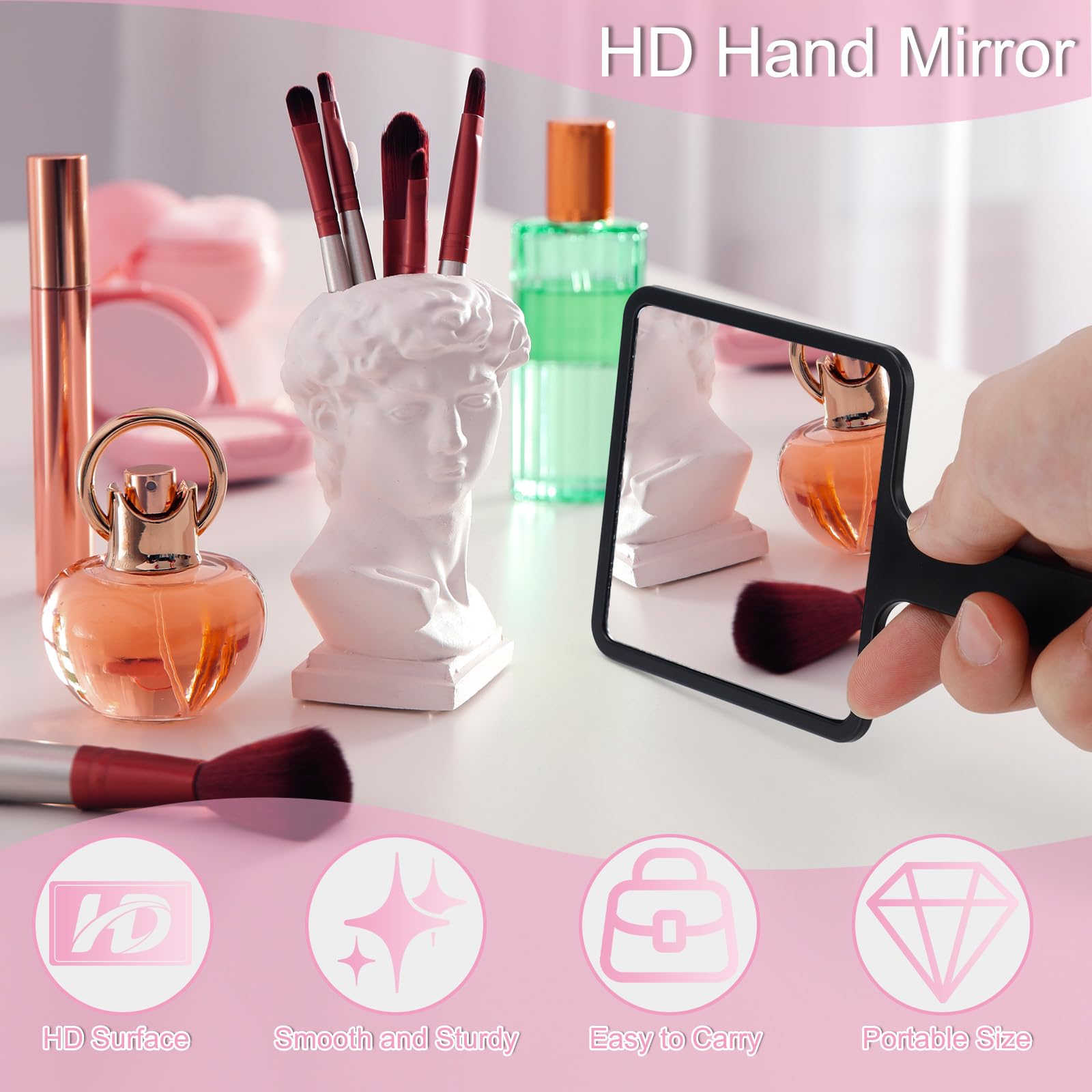 Portable Handheld Mirror 2 Pack - 6.3 x 3.5 Inch Compact Travel Mirror with Handle for Makeup, Shaving & Salon Use - Perfect for Home, Travel & Professional Beauty Kits