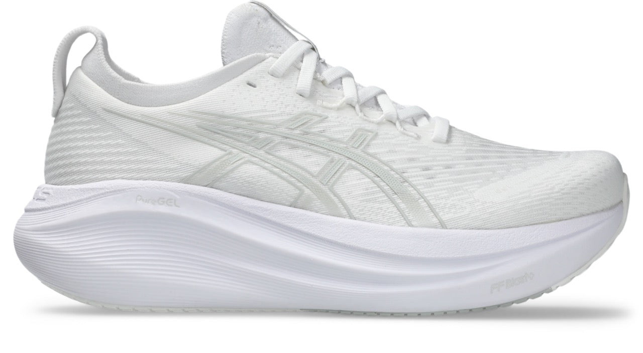 ASICS Women's Gel-Nimbus 27 Running Shoes - 100% White/Glacier Grey - Lightweight Cushioned Sneakers for Road Running, Jogging & Gym Workouts
