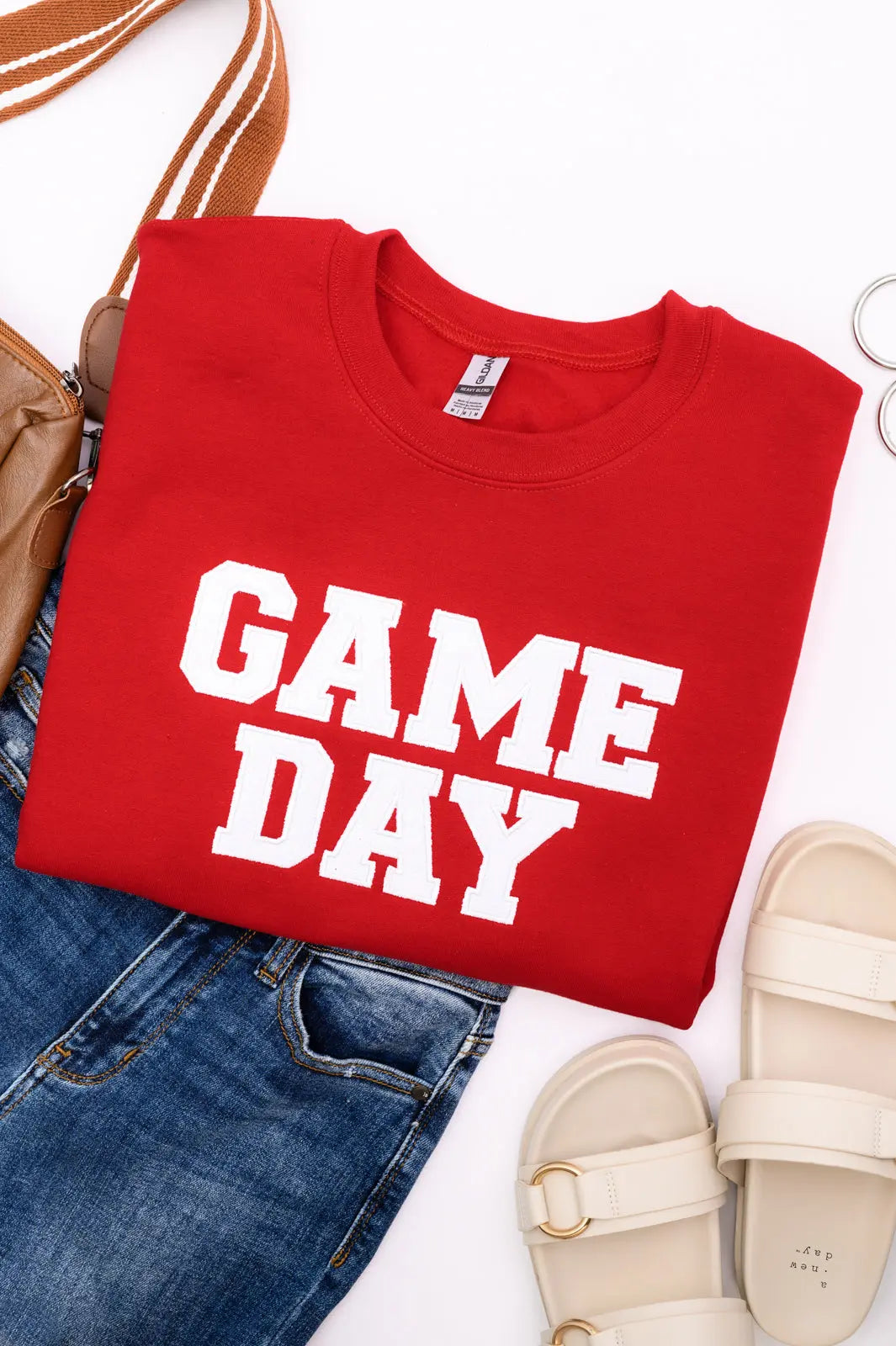 PREORDER: Embroidered Glitter Game Day Sweatshirt - Red & White Team Colors - Perfect for Football Tailgates, College Sports Events & Fan Apparel