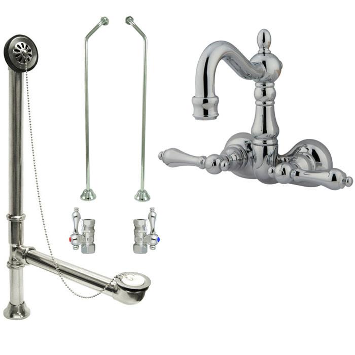 Chrome Wall Mount Clawfoot Bathtub Faucet Set with Cross Handles - CC1072T1 System for Vintage Bathroom Decor & Spa Relaxation