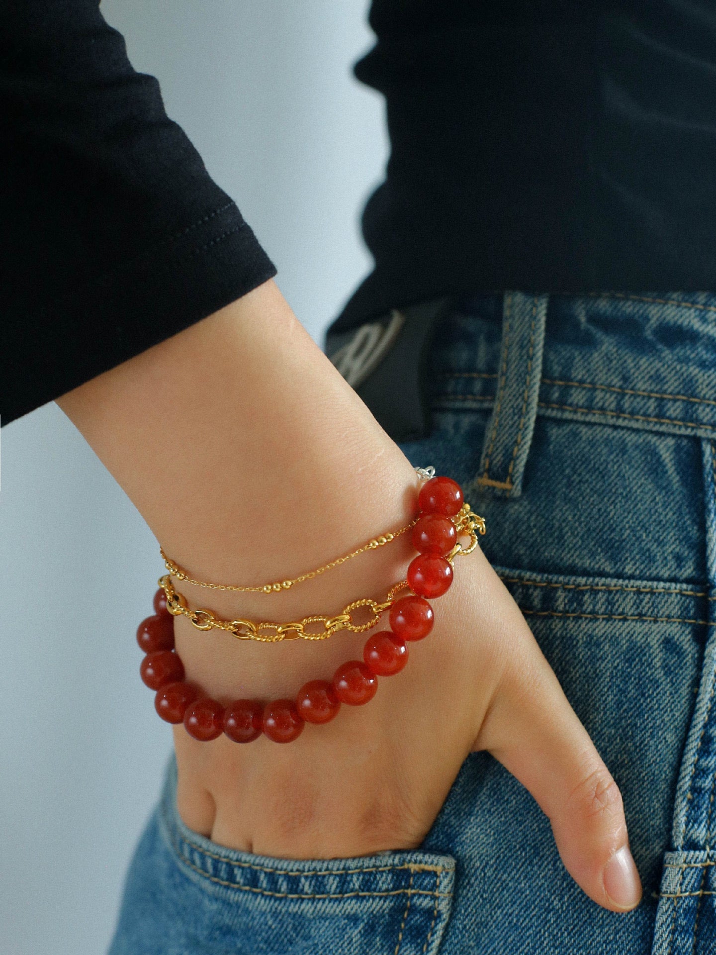 10mm Red Agate Beaded Figure 8 Buckle Adjustable Bracelet for Women - Elegant Handmade Gemstone Jewelry for Daily Wear, Gift Giving & Special Occasions