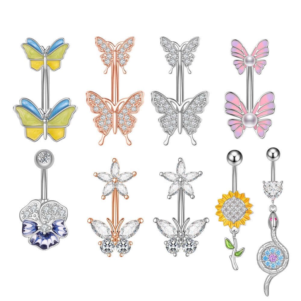 Vibrant Enamel Butterfly Belly Button Rings | WH2797 - Stylish Body Jewelry for Summer Outfits & Beach Parties