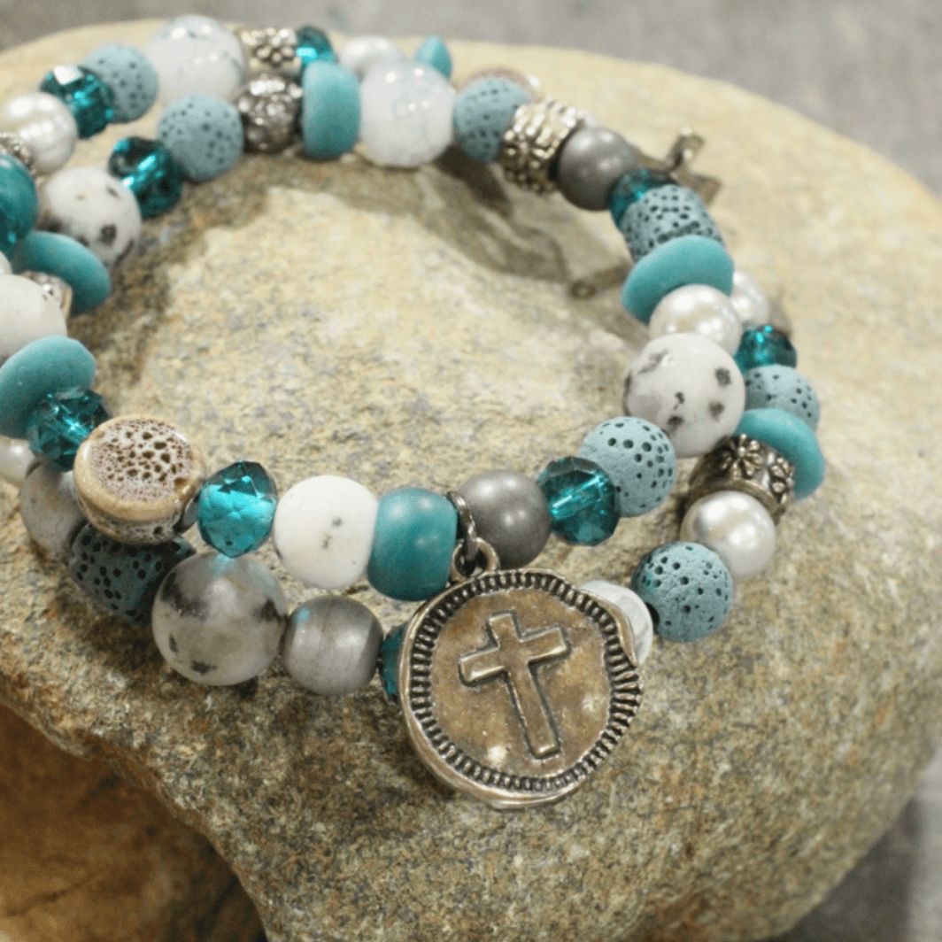 Grace Gunmetal Cross Jade Wrap Bracelet - Handmade in USA - Spiritual Jewelry for Women, Boho Style, Gift for Her, Perfect for Church, Meditation & Everyday Wear