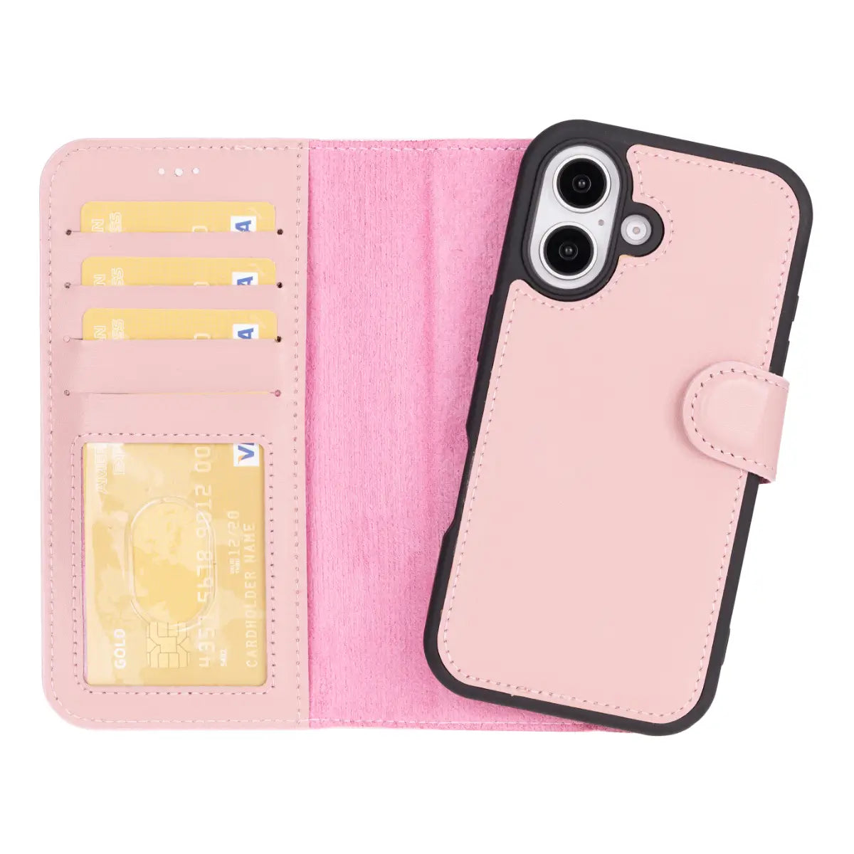 Pink Leather Wallet Case for iPhone 16 - Slim Protective Phone Cover with Card Slots | Perfect for Everyday Use, Travel & Business (Fits iPhone 16 Regular Model)