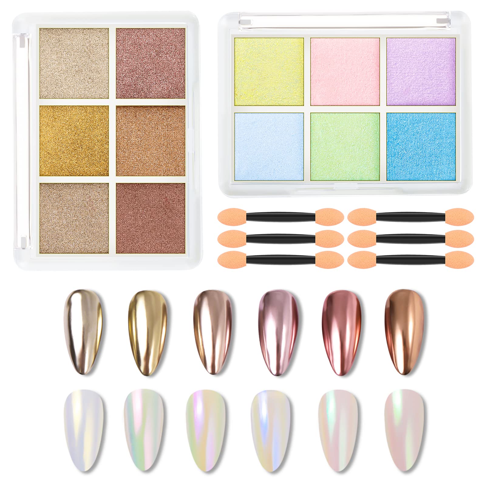 Firtink 2 Packs Chrome Nail Powder Set - 12 Colors Shiny Nail Art Pigment & Glitter Powder for DIY Nail Decoration, Holo Dust Powder - Perfect for Salon, Home Manicure & Nail Art Designs