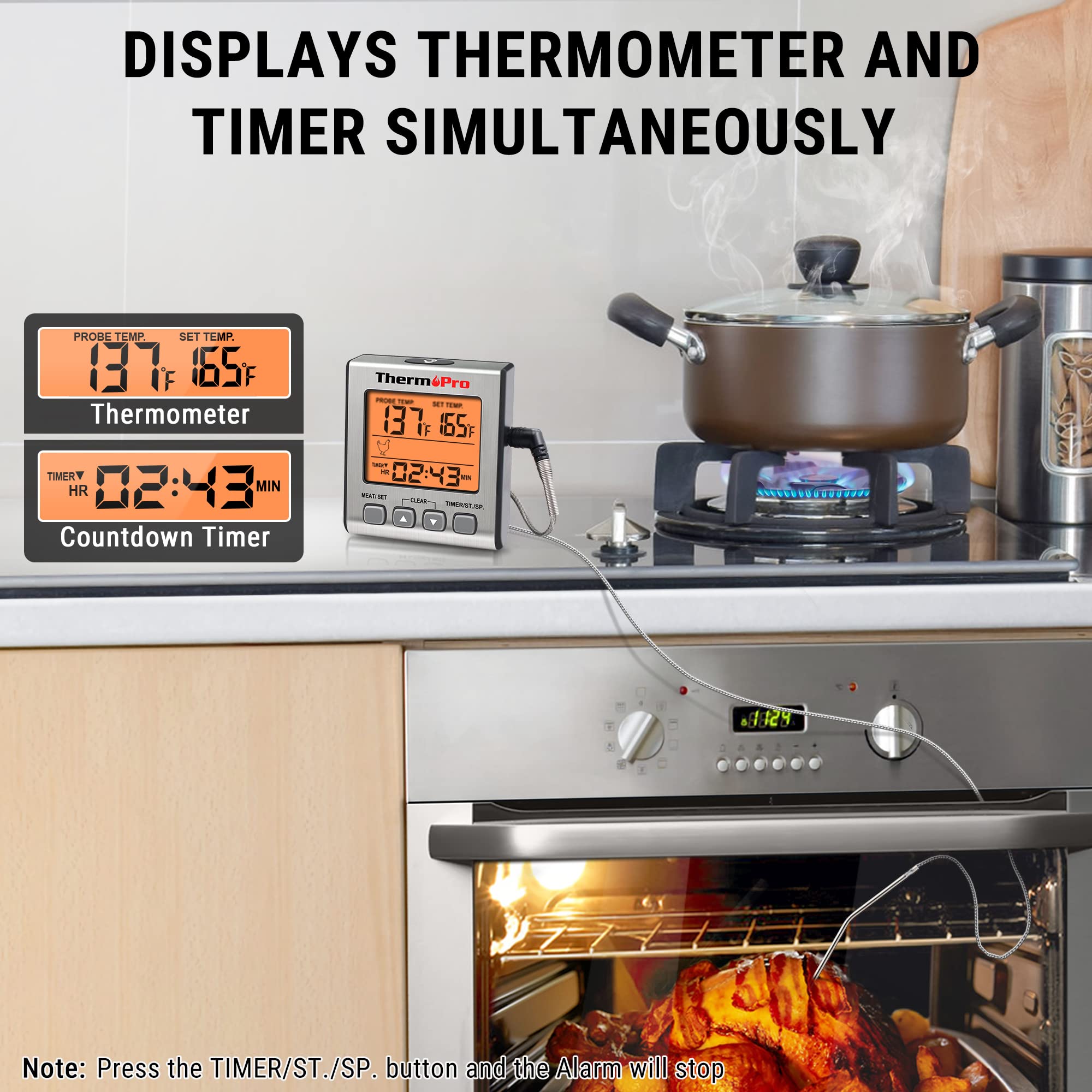 ThermoPro TP16S Digital Meat Thermometer with Backlight & Timer - Instant Read Cooking Thermometer for Grilling, BBQ, Smoking, Baking, Oven & Oil Frying - Perfect for Indoor & Outdoor Kitchen Use