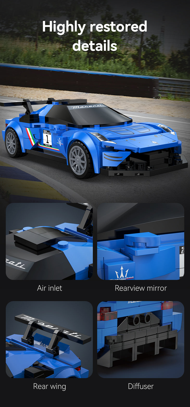 CaDA C55031 Maserati GT2 Racing Car Building Blocks Set - 1:14 Scale Model Kit for Adults & Teens - Perfect for Car Enthusiasts, Collectors and DIY Projects - Great Gift for Birthday, Christmas & Home Decoration