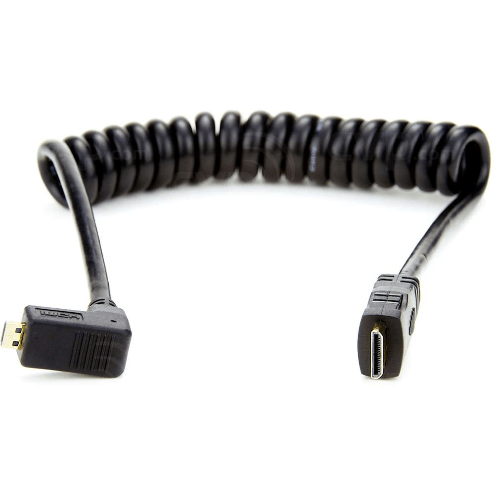 Atomos ATOMCAB005 Coiled Right Angle Micro HDMI to Micro HDMI Cable - 30cm/45cm for DSLR Cameras, Camcorders & Action Cameras - Perfect for Vlogging, Live Streaming & Professional Video Recording