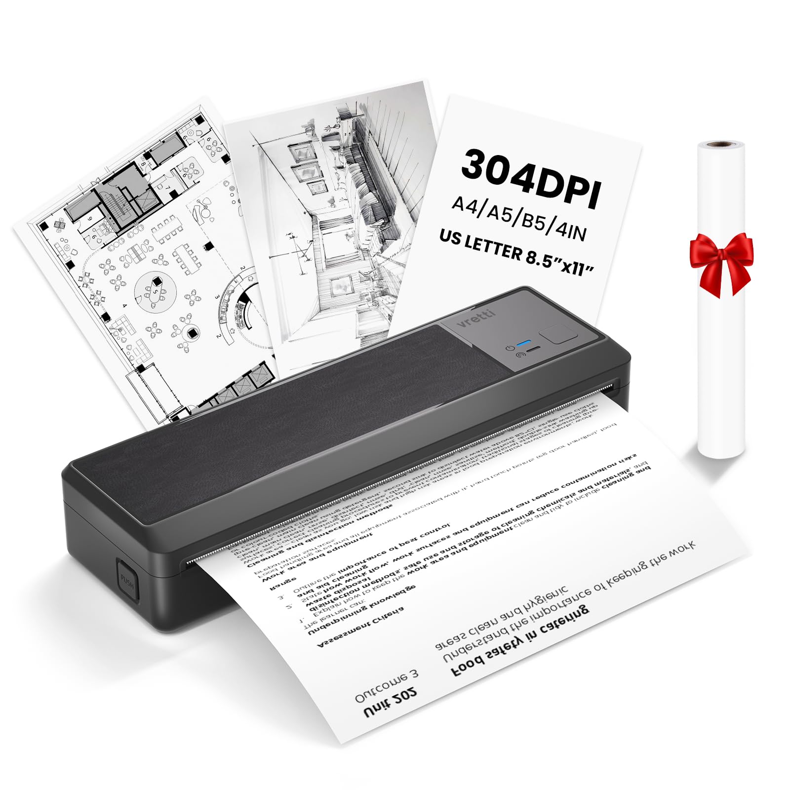 Vretti P83 Wireless Portable Thermal Printer - 304DPI Inkless Printer for iOS & Android, Instant Printing for Travel & Office, Supports 8.5