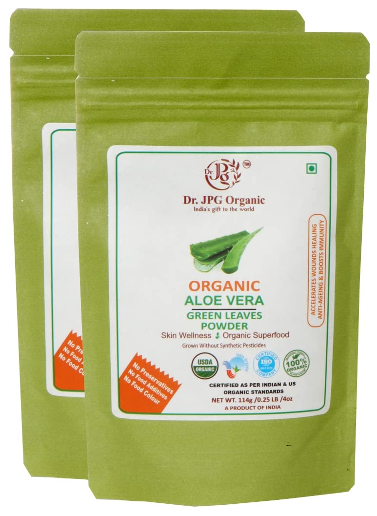 Organic Aloe Vera Powder 228g (2 x 114g) - USDA Certified for Skin Care, Hair Growth & Digestive Health - Pure Aloe Barbadensis Leaf Powder from India - Perfect for Smoothies, Face Masks & Natural Remedies