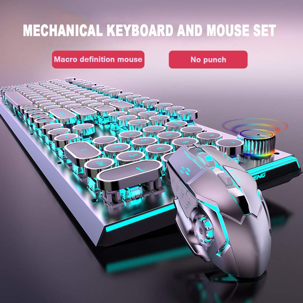 REDSHORE Mechanical Gaming Keyboard and Mouse Combo - Full Size RGB Backlit Wired Keyboard with Punk Design, Ergonomic Mouse for PC, Desktop, Laptop - Perfect for Gaming, Office Work, and Streaming (Black Blue)