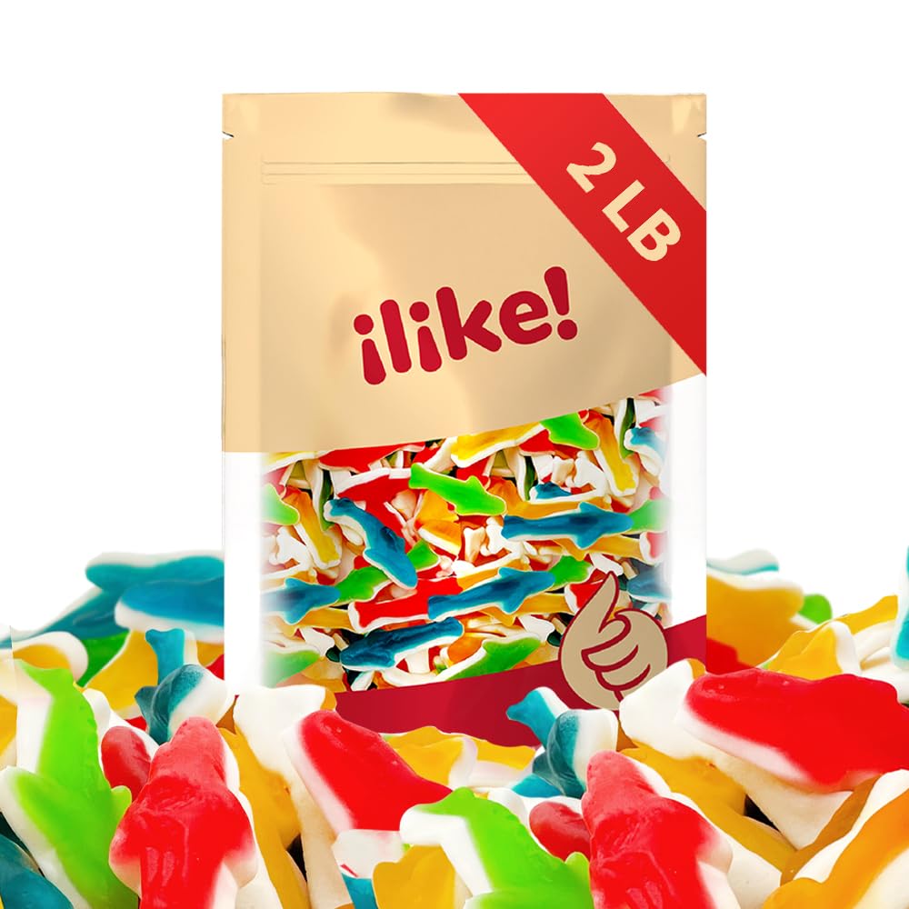 Gummy Sharks Candy - Assorted Fruit Flavors, 2-Pound Bulk Bag - Perfect for Parties, Snacks & Gift Baskets