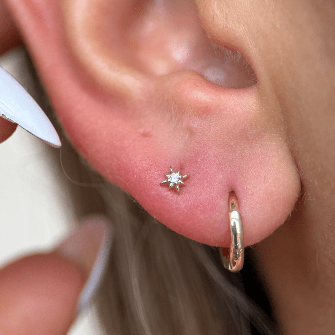 14K Solid Yellow Gold Gemstone Starburst Flat Back Stud Earrings - Perfect for Everyday Wear, Parties & Special Occasions