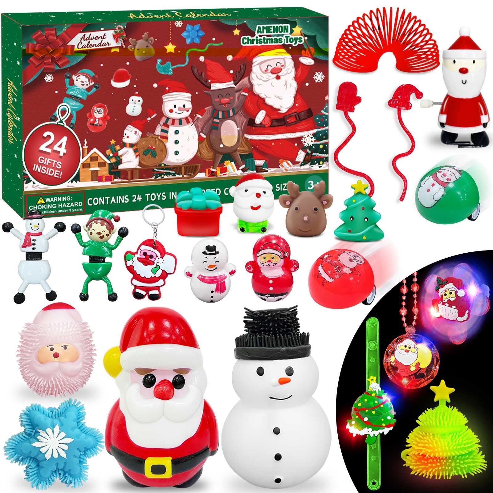 **2024 Christmas Advent Calendar for Kids - 24 Days Countdown with 3 Giant Glow Puffer Balls & 21 Stress Relief Sensory Fidget Toys - Perfect Stocking Stuffers for Boys & Girls - Fun Holiday Countdown & Sensory Play**