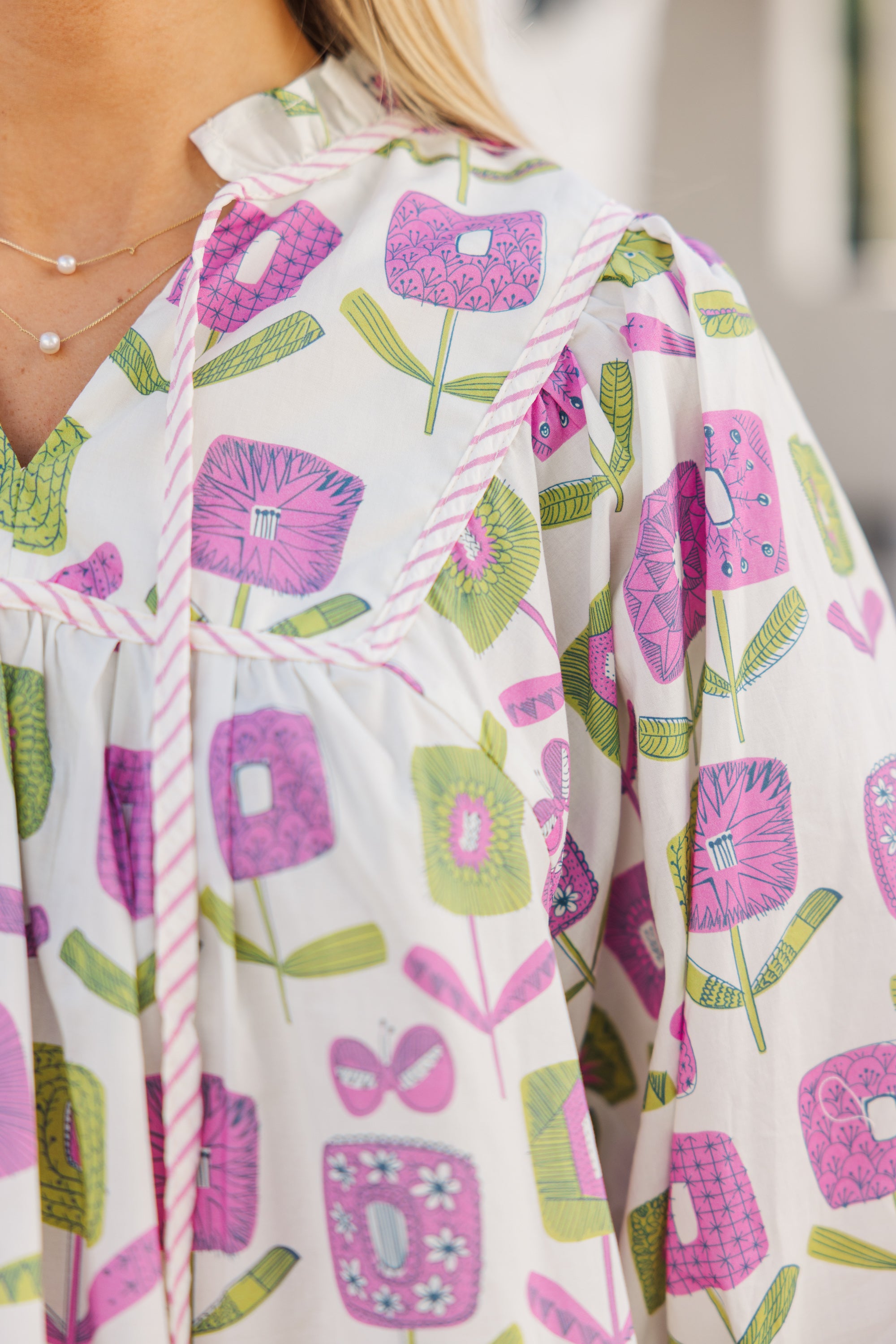 Floral Print Blouse for Women - Elegant Cream Top with V-Neck & Flowy Sleeves | Perfect for Spring Outfits, Office Wear & Date Nights