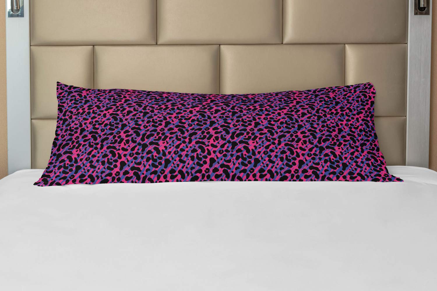 Ambesonne Jungle Print Body Pillow Cover with Zipper - 80s Vintage Leopard & Tiger Savannah Design in Royal Blue & Hot Pink - 21