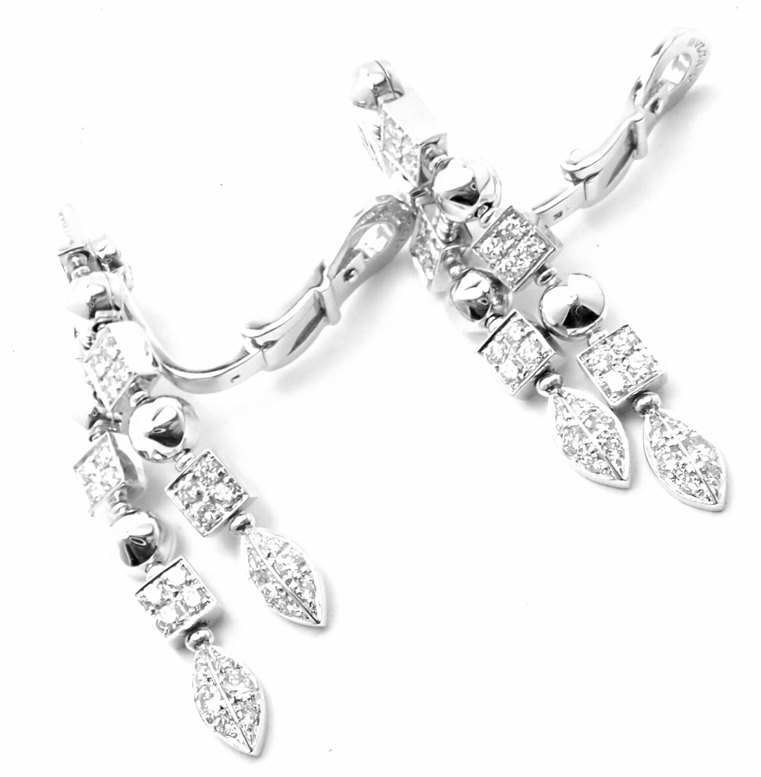 Authentic Bulgari Bvlgari Lucea 18k White Gold Diamond Drop Earrings for Women - Luxury Dangle Earrings for Weddings, Parties & Special Occasions