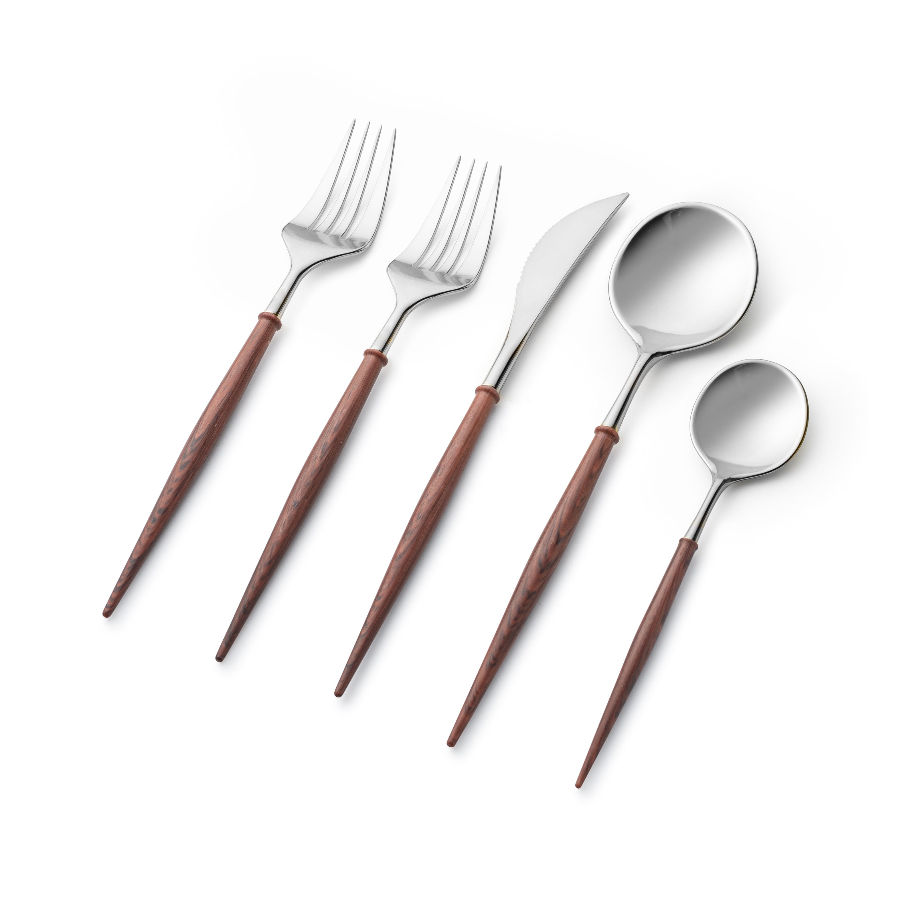 Premium 40-Piece Silver & Wood Red Flatware Set for 8 - Elegant Dining Utensils for Formal Dinners, Wedding Gifts & Holiday Entertaining
