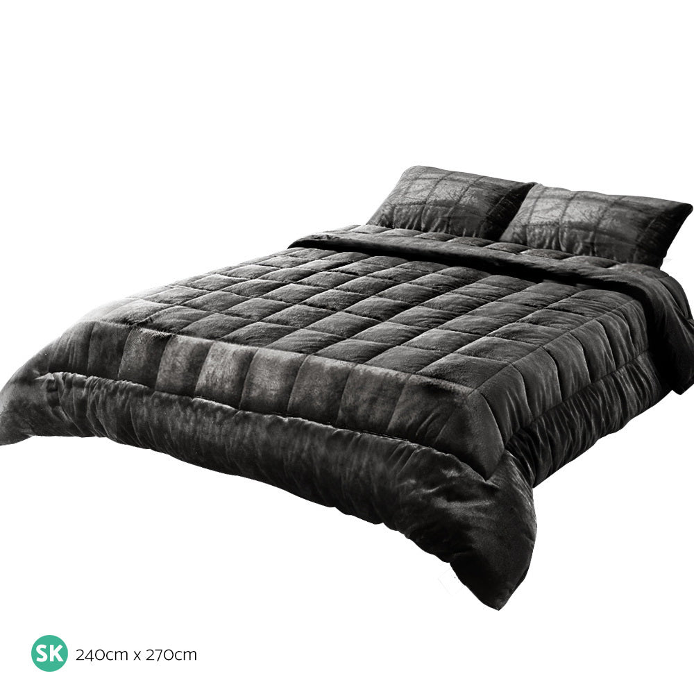 Premium Faux Mink Quilted Comforter - Ultra Soft Fleece Throw Blanket for Bed & Couch - Super King Size in Charcoal Grey - Perfect for Winter Warmth & Home Decor