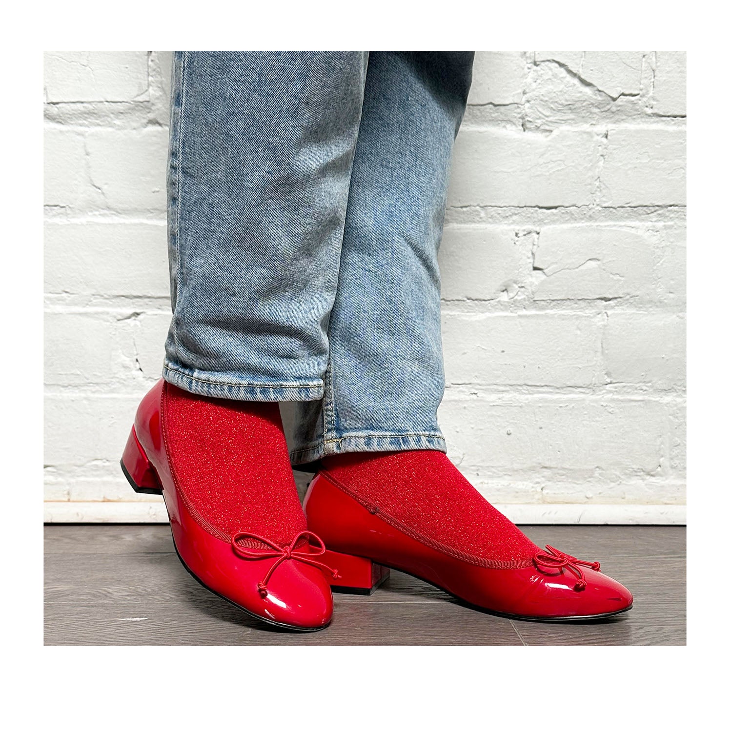 FLOOF Women's Sparkly Red Ballet Flat Socks - Comfortable & Stylish for Dance, Yoga, and Everyday Wear