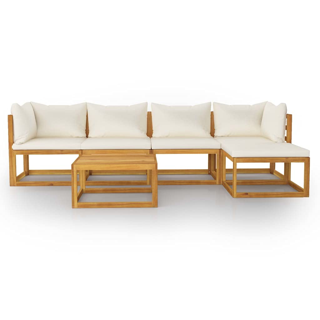 Premium 6-Piece Acacia Wood Patio Lounge Set with Cushions & Coffee Table - Weather-Resistant Outdoor Furniture - Modern Cream Design for Backyard, Garden & Poolside Relaxation