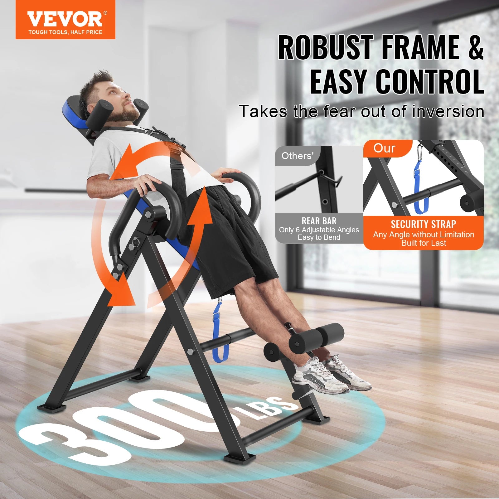 VEVOR Heavy Duty Inversion Table for Back Pain Relief - Adjustable Back Stretcher Machine with Headrest for Spinal Decompression & Strength Training | Perfect for Home Gym, Physical Therapy & Post-Workout Recovery