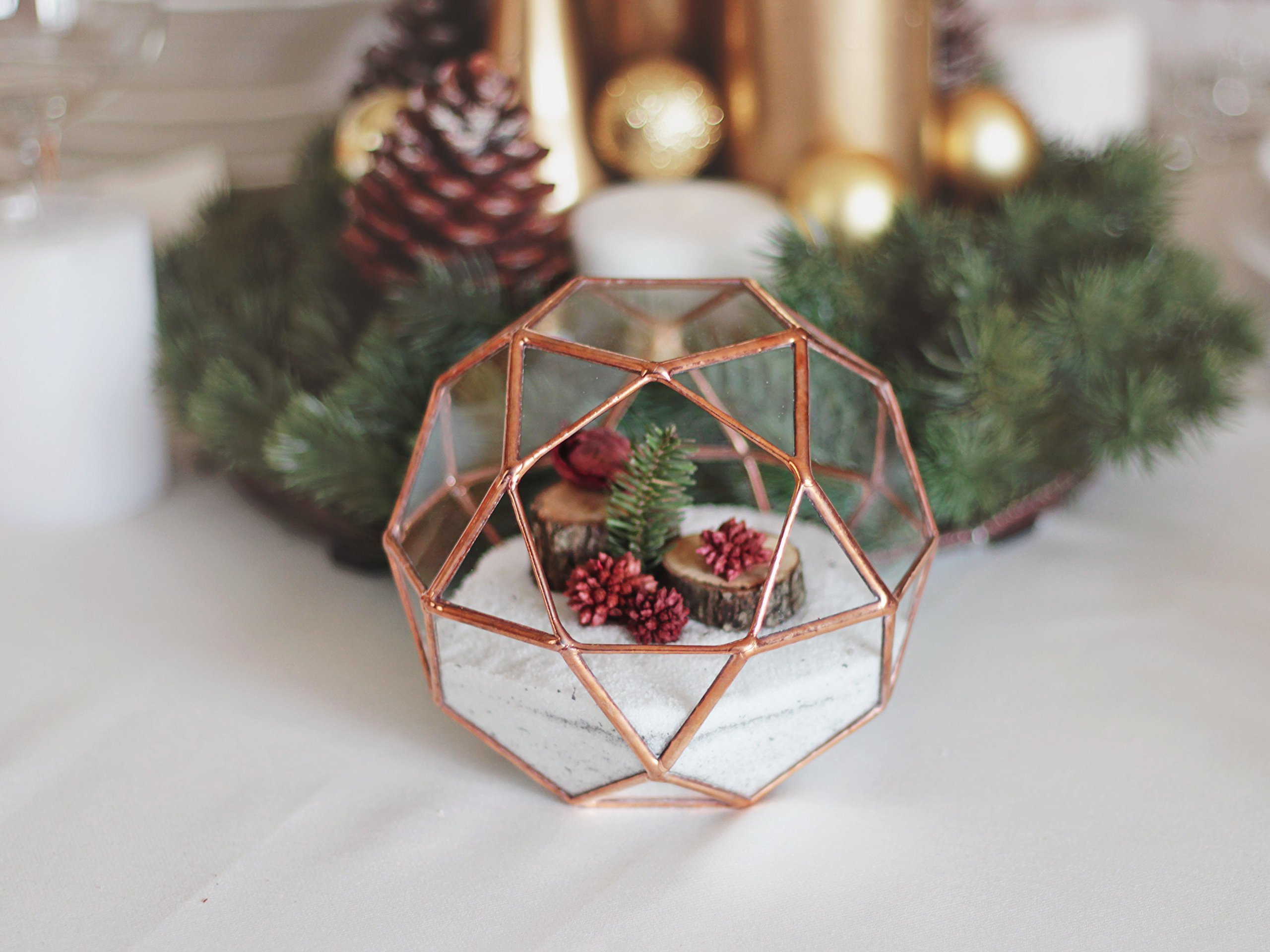 Waen Holiday Table Centerpiece Collection - Small Glass Geometric Vase for Christmas Decor (Copper, Silver, Black) | Perfect for Dining Table, Wedding, Party & Home Decoration