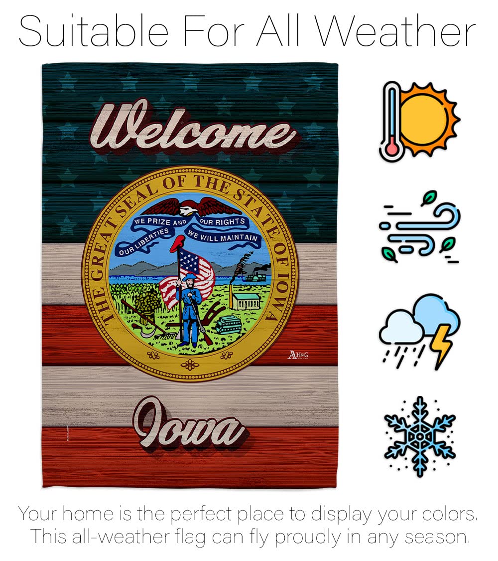 Americana Home & Garden Welcome Iowa House Flag - Double-Sided USA Made Decorative Banner for Front Yard, Garden & Patio - Perfect for State Pride & Outdoor Decor