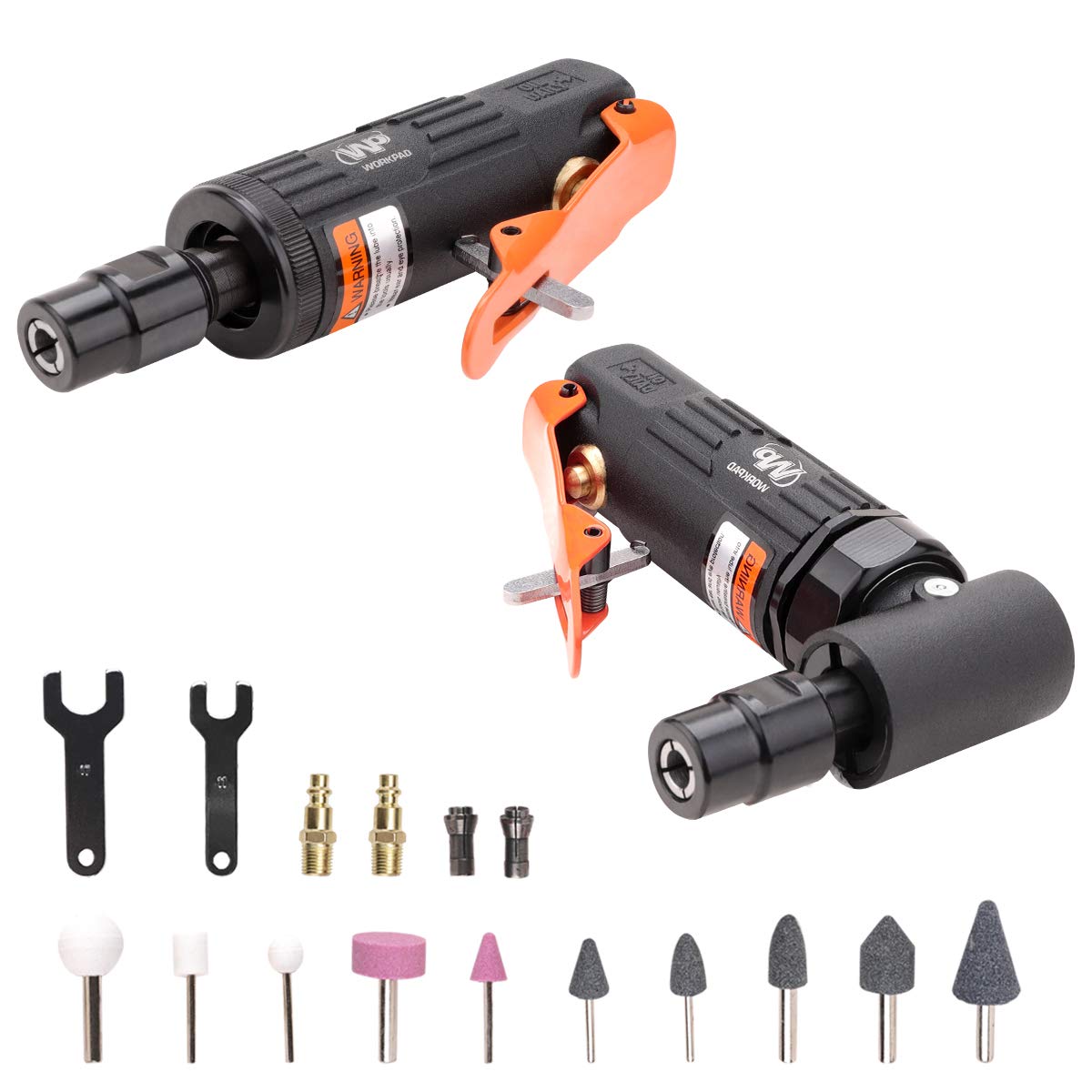 WORKPAD 12-Piece Air Die Grinder Kit with Straight & Angled Grinders, 1/4