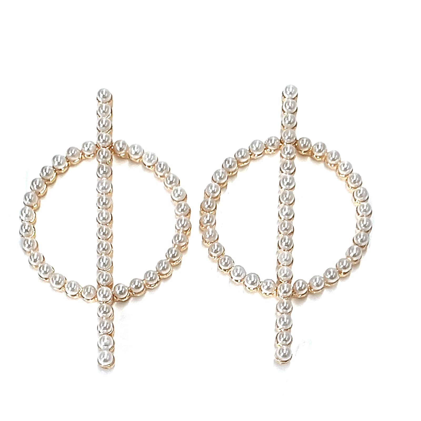 White Pearl Circle Dangle Earrings for Women - Large Round Elegant Drop Earrings, Lightweight Modern Jewelry for Everyday Wear & Special Occasions