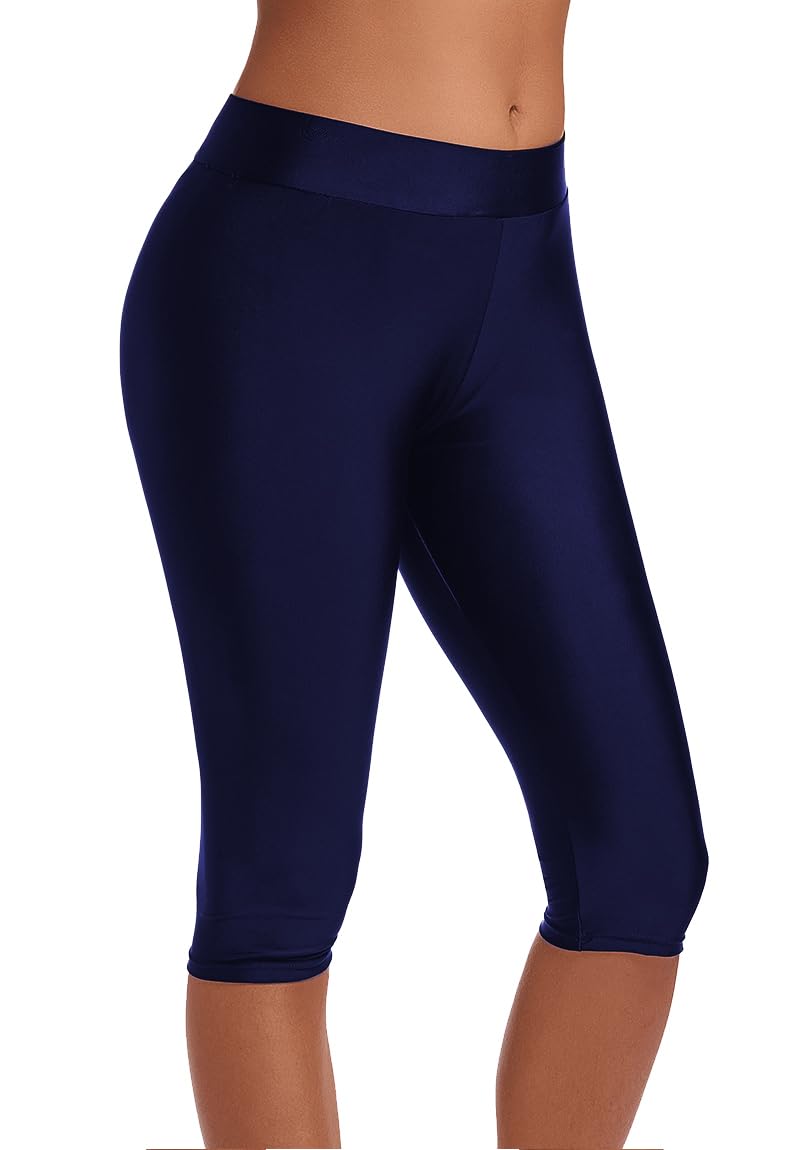 AKAEYS Women's Knee-Length Swim Shorts - UPF 50+ Sun Protection Rash Guard Leggings for Swimming, Surfing & Beach Sports - Quick-Dry Swim Tights Tankini Bottom