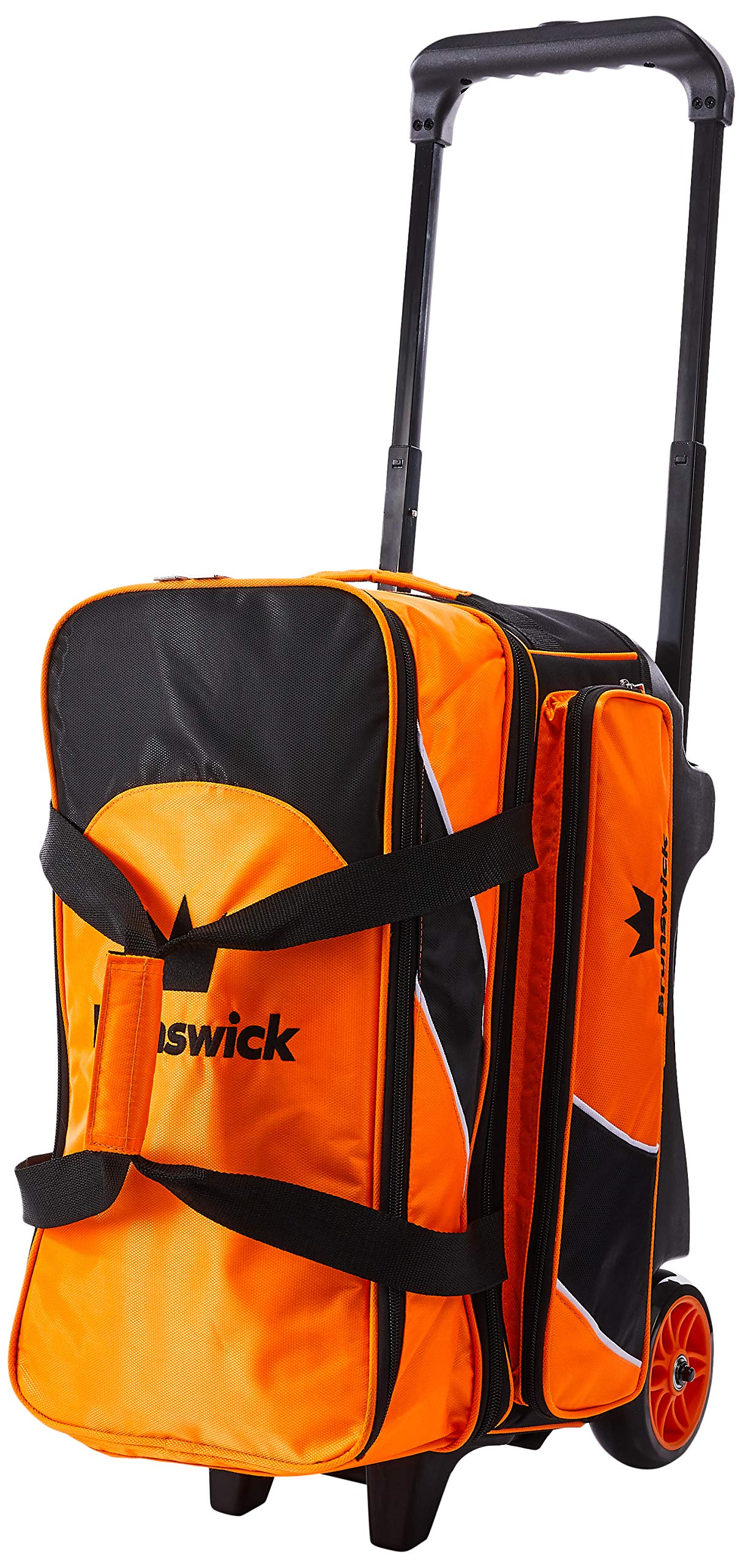 Brunswick Edge Double Roller Bowling Bag for Men & Women - Durable Orange Bowling Ball Carrier with Wheels - Perfect for League Play & Tournament Travel