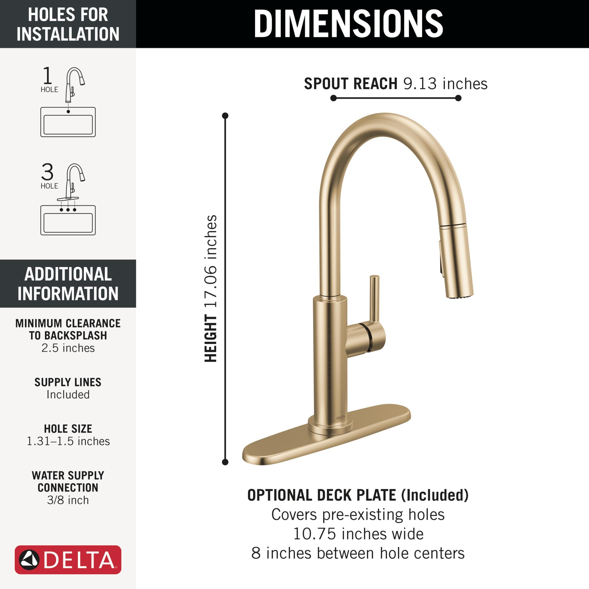 Delta Nicoli Single-Hole Pull-Down Kitchen Faucet with Sprayer - Champagne Gold/Bronze Finish (Model 19867LF-CZ) - Modern Design for Sink, Dishwashing & Food Prep