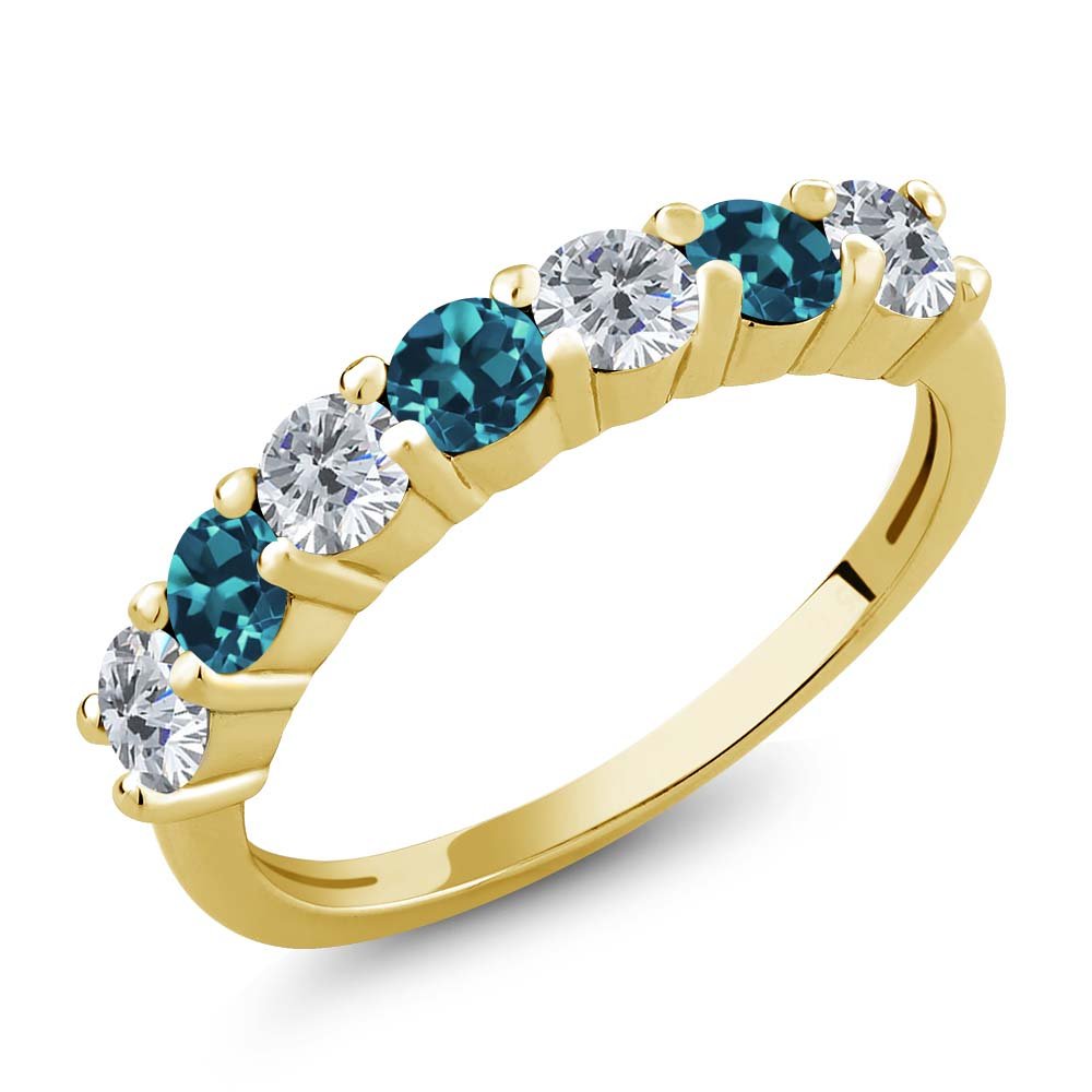1.20 Ct Round G/H Diamond & London Blue Topaz 18K Yellow Gold Plated Silver Anniversary Ring for Women - Elegant Jewelry Gift for Wife, Mother, Birthday, Valentine's Day, Engagement