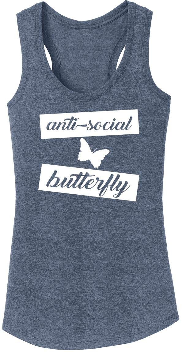 Funny Anti Social Butterfly Tri-Blend Tank Top for Women - Soft & Comfortable Sleeveless Shirt for Casual Wear, Outings & Relaxing